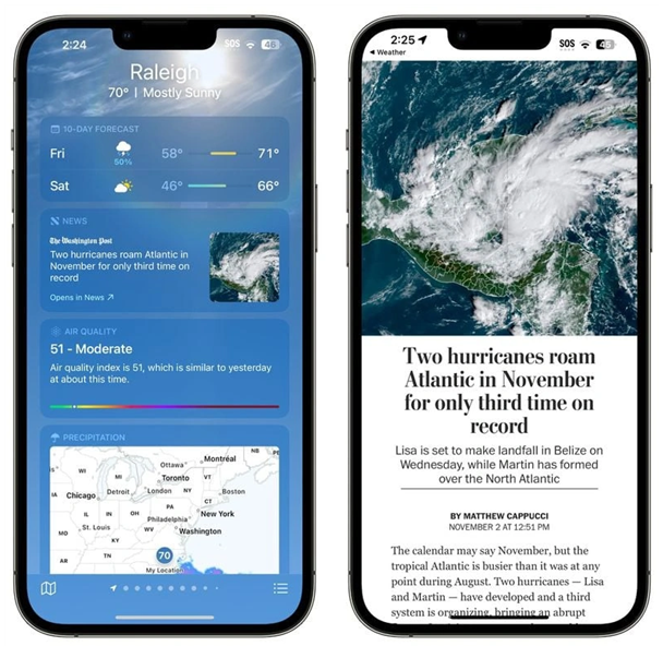 奇台苹果14维修分享iPhone 14手机如何看天气时顺带看新闻 